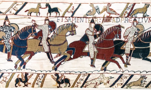 Bayeux Tapestry scene51 Battle of Hastings Norman knights and archers jpg