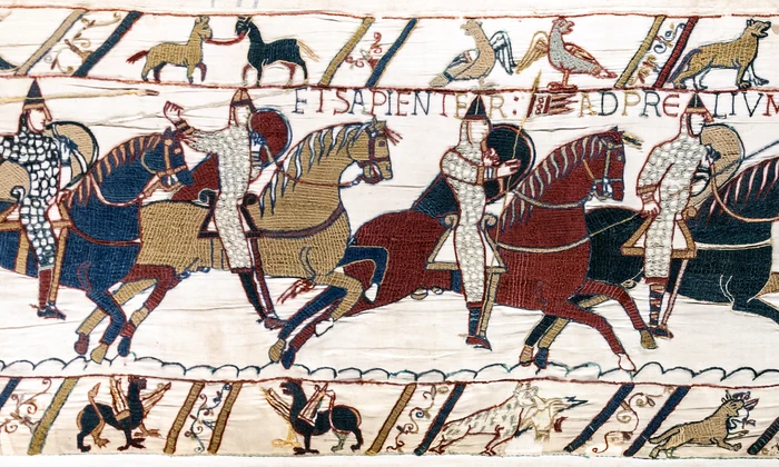 Bayeux Tapestry scene51 Battle of Hastings Norman knights and archers jpg