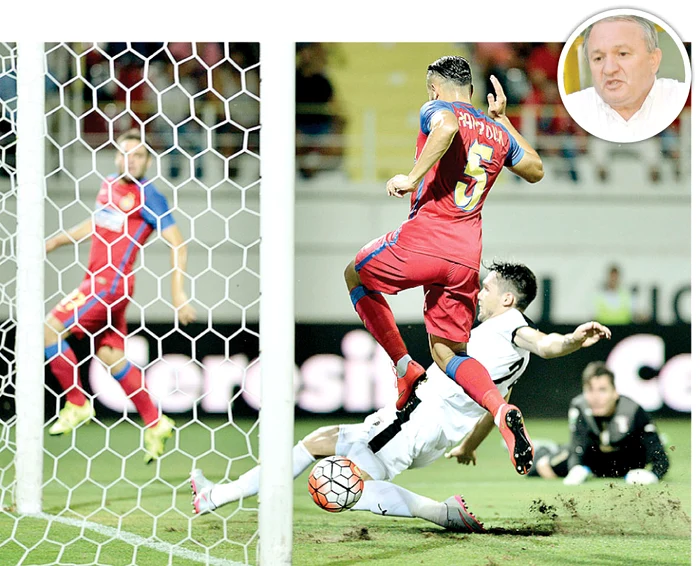 Faza celui de-al doilea gol anulat Stelei, Hamroun sărind peste mingea trimisă de Adi Popa