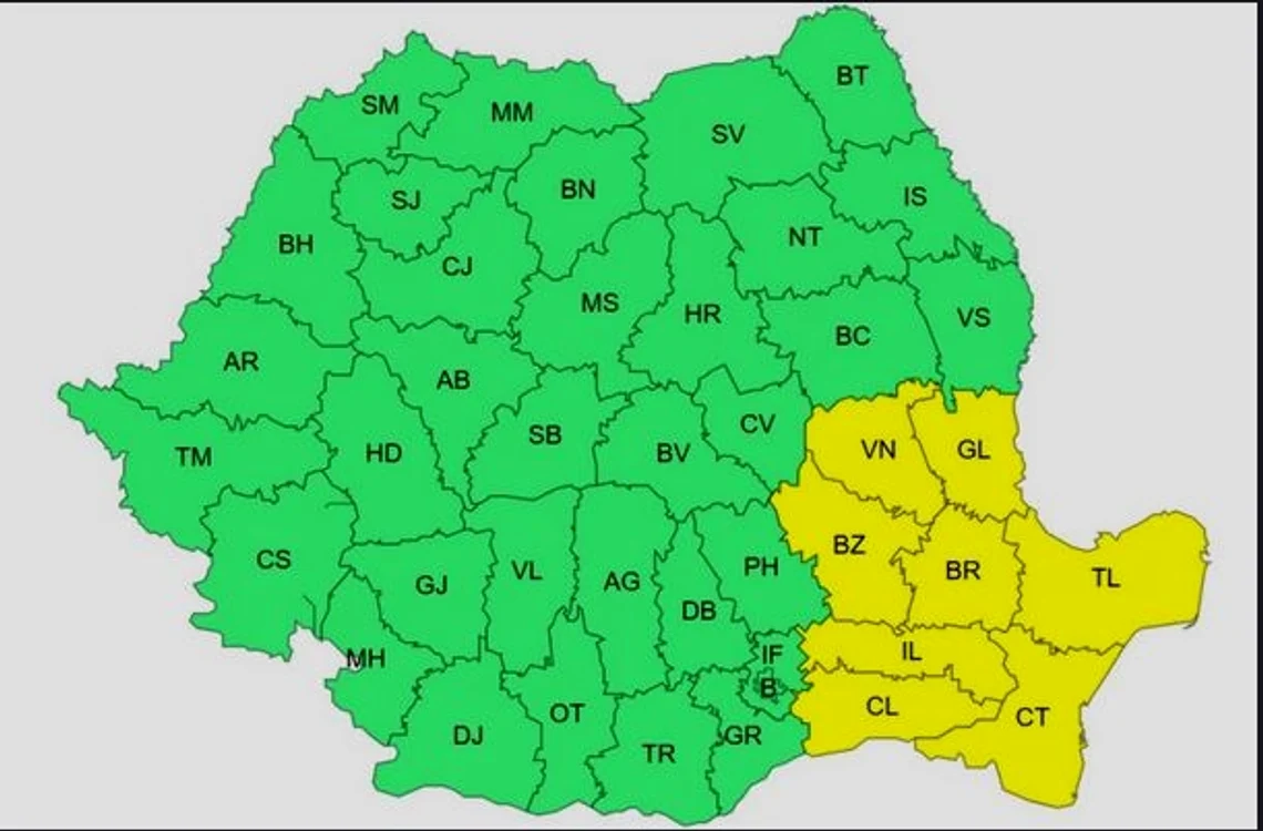 Harta zonei vizate /foto: Administrația Națională de Meteorologie (ANM)