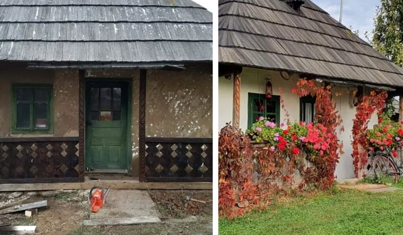 Căsuta înainte și după renovare. Sursă foto: Love Deco