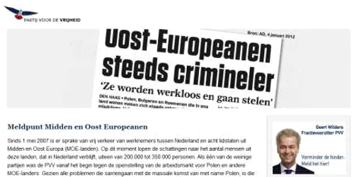 Site-ul creat de partidul de extremă dreapta PVV