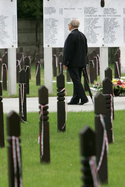 Un supravieţuitor citeşte lista cu numele victimelor Revoluţiei Maghiare. În cel mai mare cimitir din Budapesta sunt înmormântaţi cei condamnaţi la moarte după momentul 1956.