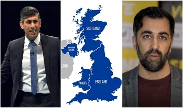 Rishi Sunak, premierul regatului Unit, și Humza Yousaf, premierul Scoției