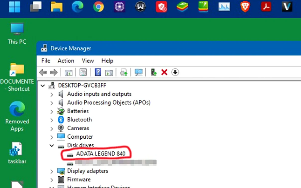 SSD ADATA 840 Legend device manager