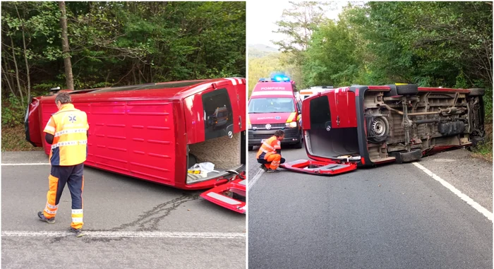 Șapte oameni se aflau într-un microbuz care s-a răsturnat pe DN 66. ISU Hunedoara