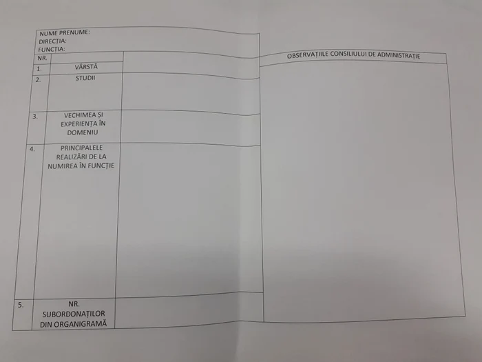 Cei Consiliul de Administrație al CNAIR i-au pus pe angajați să completeze acest tabel, în speranța că-i va ajuta să schimbe organigrama