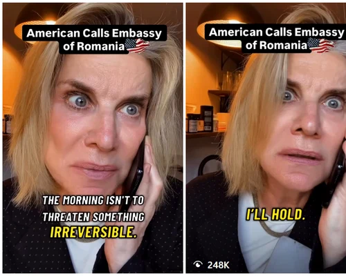 O comediantă americană a devenit virală după ce a „cerut azil” la Ambasada României, într-un videoclip satiric FOTO: captură Instagram