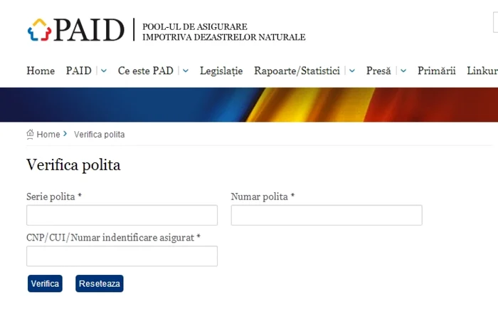 verificare polita PAD pe site PAID