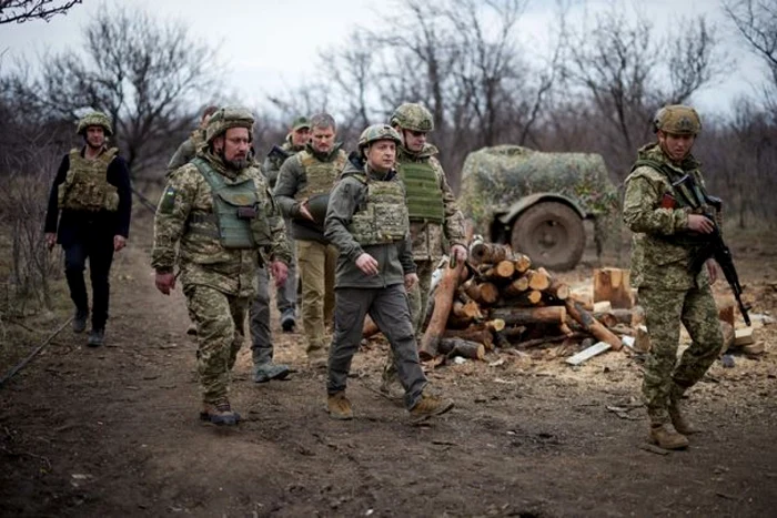 Ukraine's President Volodymyr Zelenskiy visits positions of armed forces near the frontline with Russian-backed separatists during his working trip in Donbass region, Ukraine April 8, 2021. Ukrainian Presidential Press Service