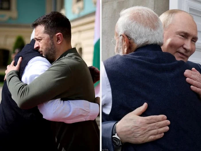 Premierul Modi îl îmbrățișează pe președintele Zelenski FOTO www.news18.com
