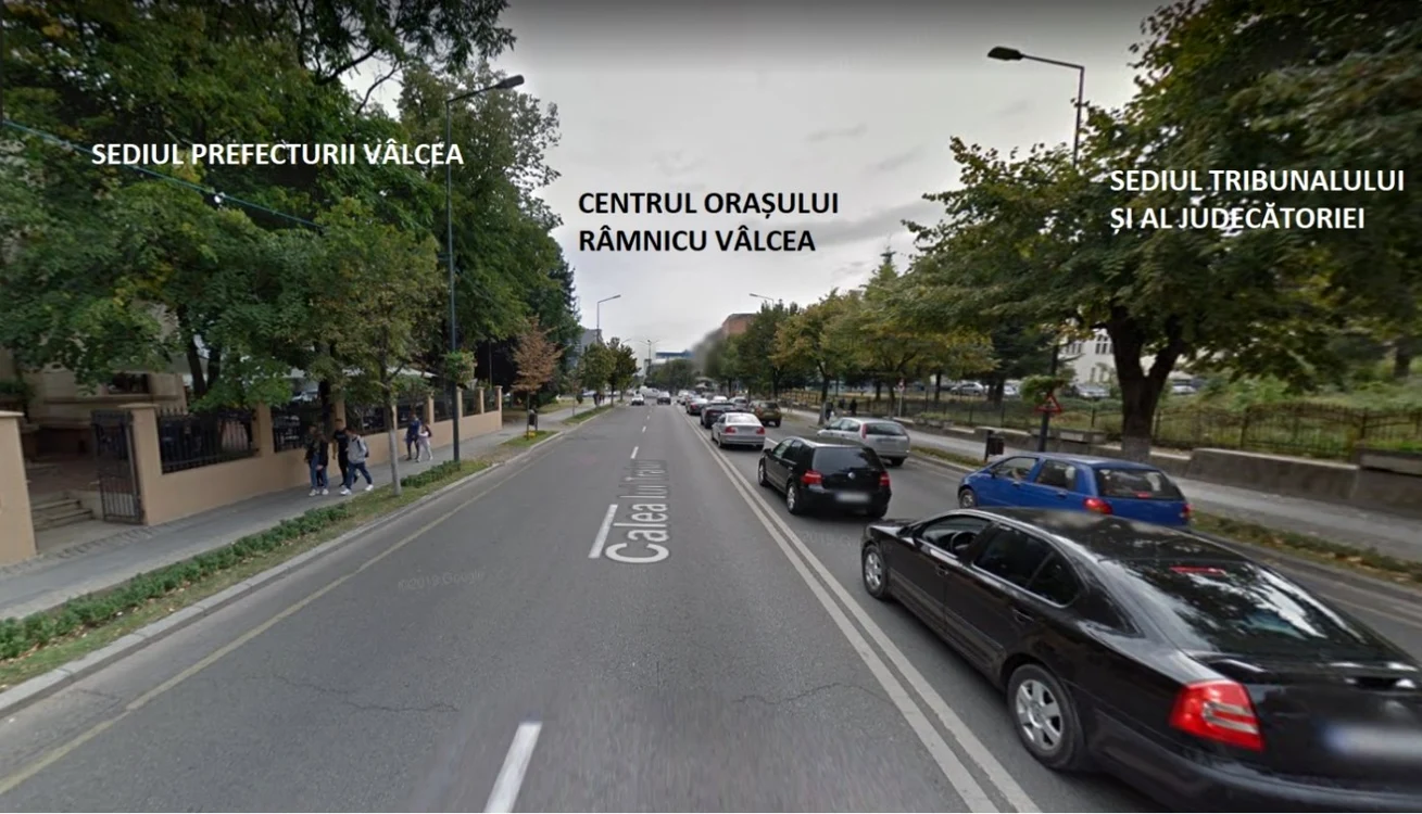 Zona centrală din Râmnicu Vâlcea în care un copil de 15 ani a fost împuşcat de un altul de 17 ani cu o armă de tip airsoft Foto google maps