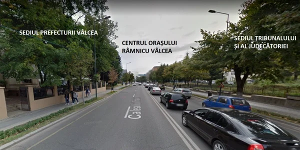 Zona centrală din Râmnicu Vâlcea în care un copil de 15 ani a fost împuşcat de un altul de 17 ani cu o armă de tip airsoft Foto google maps