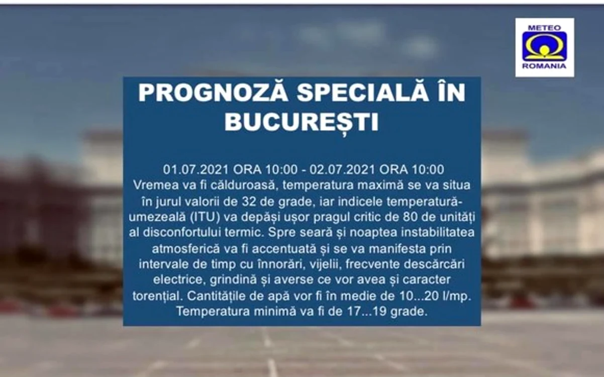La București va ploua în aversă mai ales pe timp de noapte