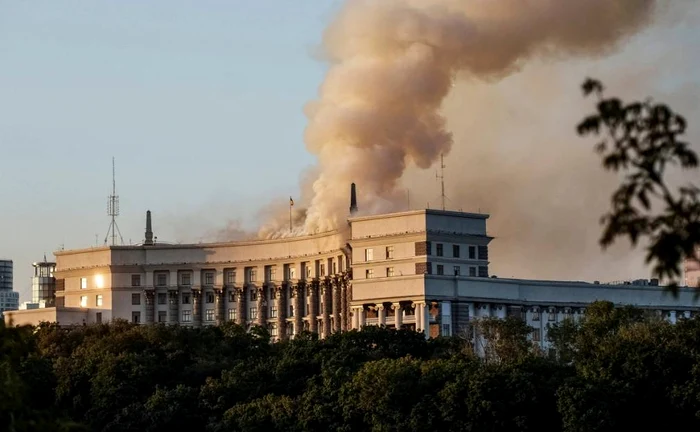 Clădirea principală a guvernului ucrainean, lovită/FOTO:X