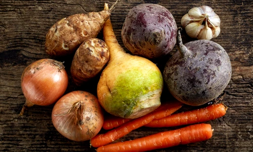 36313312   various fresh raw vegetables on wooden table, top view jpeg