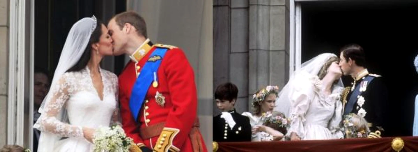 Kate și William (foto stânga, 2011), Diana și Charles (foto dreapta, 1981)