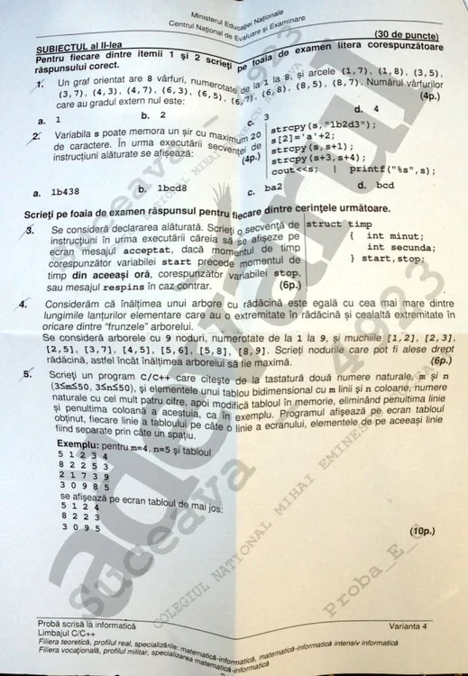 Subiectele la Informatică - Bac 2014