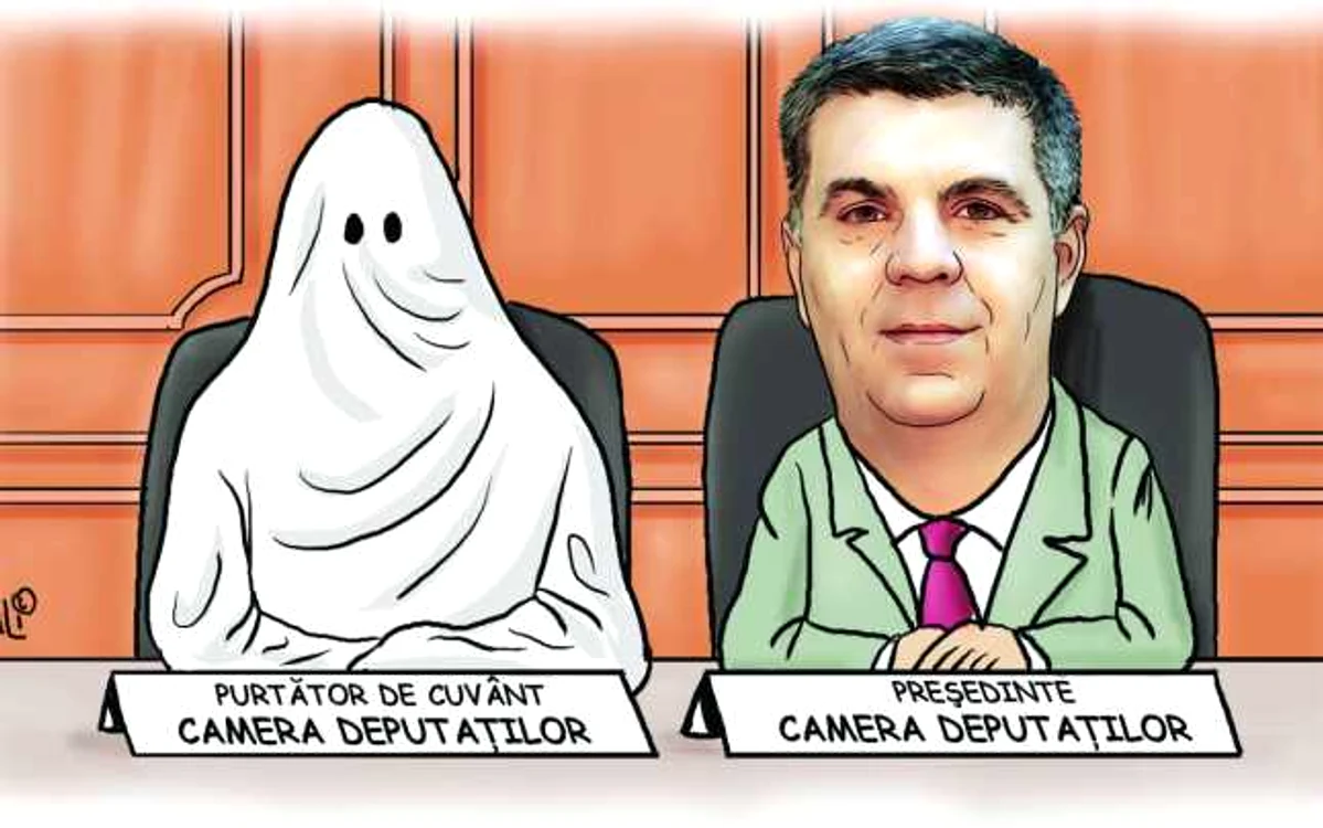 Purtătoarea de cuvânt Luminiţa Iordăchescu a căpătat o poreclă sugestivă: "Fantoma" Desen de Vali Ivan