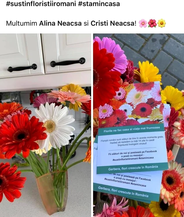 Bucuroși de surpriză, oamenii au pozat florile primite și le-au postat pe Facebook