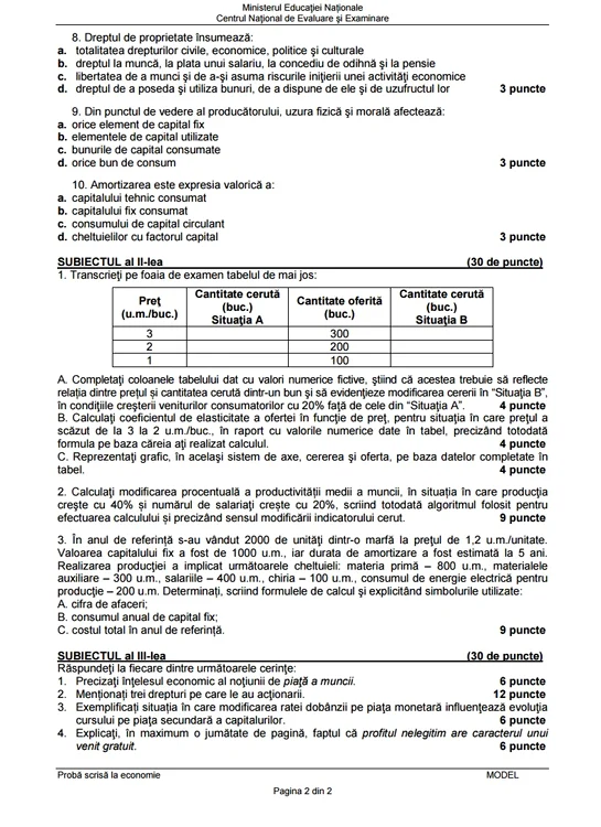 Proba E. Economie- prima sesiune