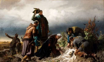 Descoperirea trupului regelui Ludovic al II-lea, după Bătălia de la Mohács. Pictură de Bertalan Székely
