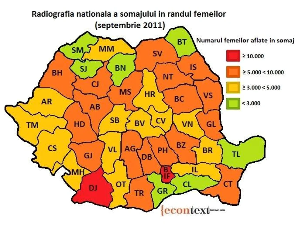 Harta şomajului feminin în 2011