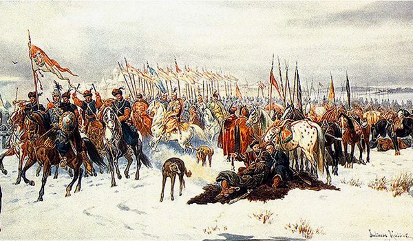 Armata polonă cucerind orașul Smolensk. Pictură realizată de Juliusz Kossak în secolul XIX (© Wikimedia Commons)