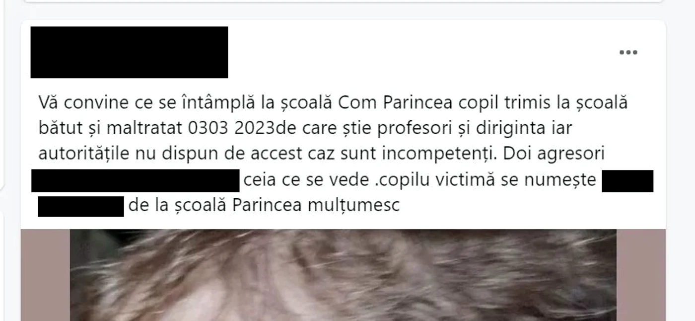 Mesajul care însoțește poza postată pe Facebook cu elevul rănit FOTO facebook
