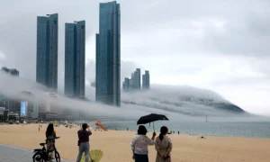 Ceață marină pe o plajă din Coreea de Sud FOTO Yonhap