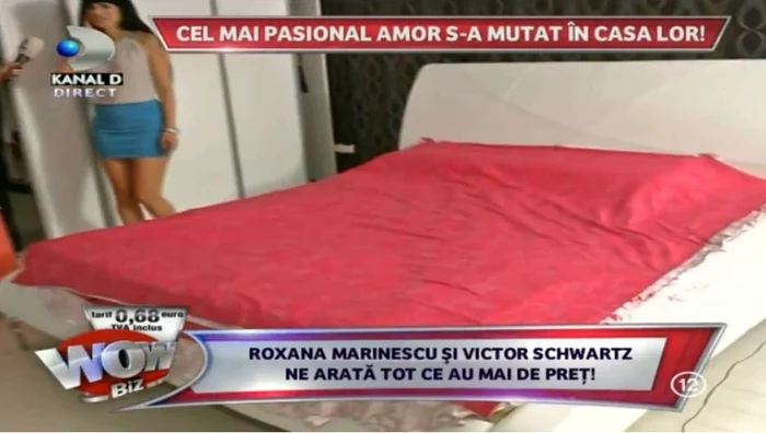 Roxana Marinescu şi soţul ei au un pat imens, ca în filme (captură: Kanal D)