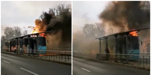 Tramvai în flăcări în București FOTO captură video