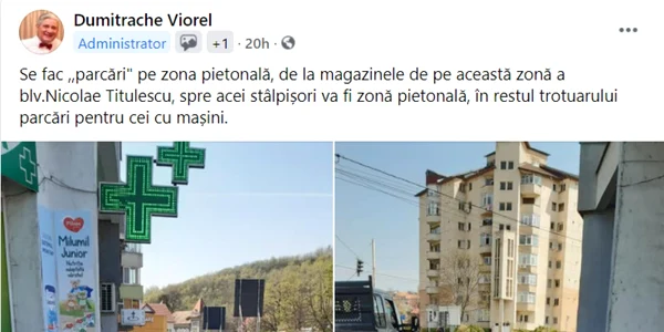 parcare pe trotuar la slatina - foto facebook