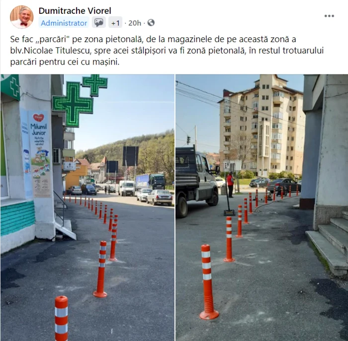 Slătinenii s-au arătat indignaţi de soluţia găsită. Oficialii Primăriei Slatina spun că în zonă nu sunt locuri pentru a se construi noi parcări FOTO: Facebook/ Slatina, oraşul nostru drag