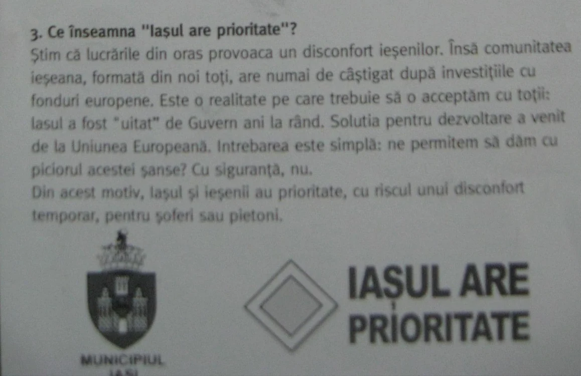 Secţiune din pliantul împărţit pe străzile Iaşiului
