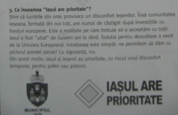 Secţiune din pliantul împărţit pe străzile Iaşiului