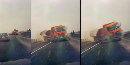 Imaginile tragediei de pe DN1 Avrig surprinse de o cameră de bord Colaj 