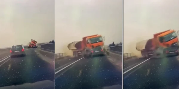Imaginile tragediei de pe DN1 Avrig surprinse de o cameră de bord Colaj