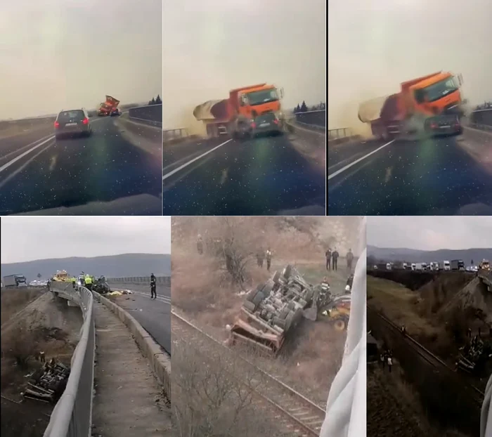 Imaginile tragediei de pe DN1 Avrig surprinse de o cameră de bord Colaj 