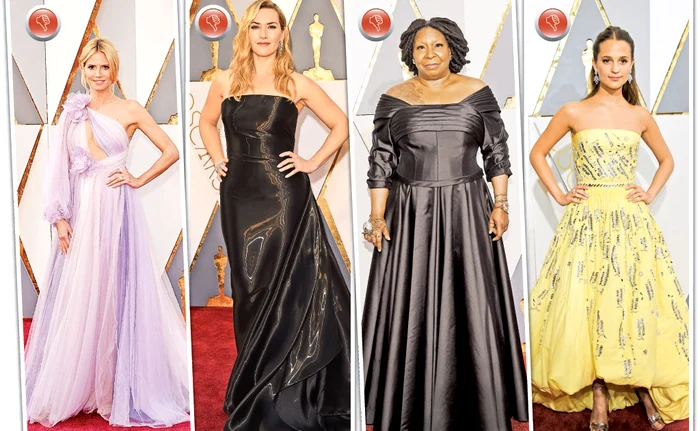 Heidi  Klum, 42 de ani  (Marchesa). Kate  Winslet, 40 de ani (Ralph Lauren). Whoopi  Goldberg, 60 de ani (creaţie proprie). Alicia  Vikander,  27 de ani (Louis Vuitton)