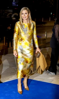 Regina Maxima în Cipru într-o creație Natan by Edouard Vermeulen. FOTO: Profimedia
