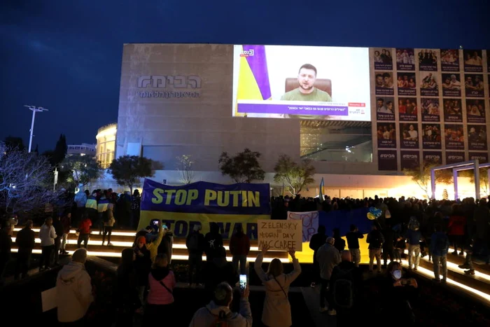 Discursul lui Volodimir Zelenski transmis in direct in Tel Aviv FOTO EPA-EFE