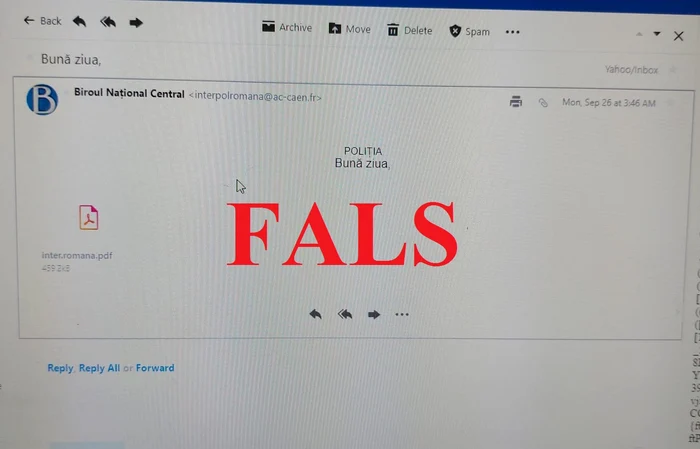 Un alt e-mail fals pe care îl puteți primi FOTO IPJ Brăila