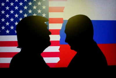 Putin și Trump pe fundalul steagurilor SUA și Rusiei FOTO Shutterstock jpg