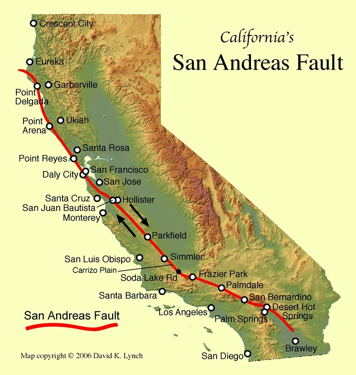 Falia San Andreas străbate aproape întreg statul american California
