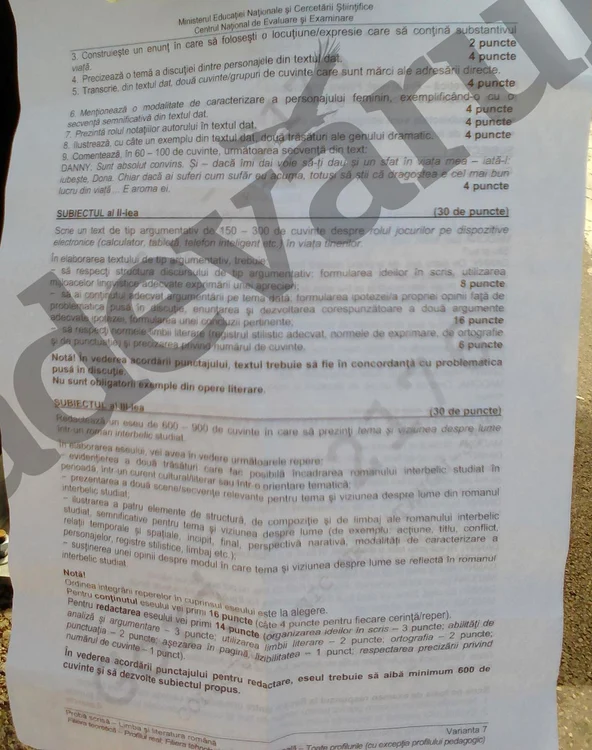 Subiecte Bacalaureat 2016 Limba Română