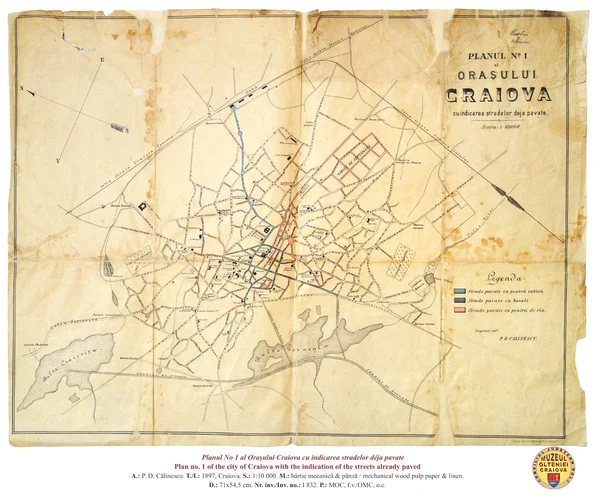 „Planul No 1 al Orașului Craiova cu indicarea stradelor deja pavate” (© Muzeul Olteniei Craiova)