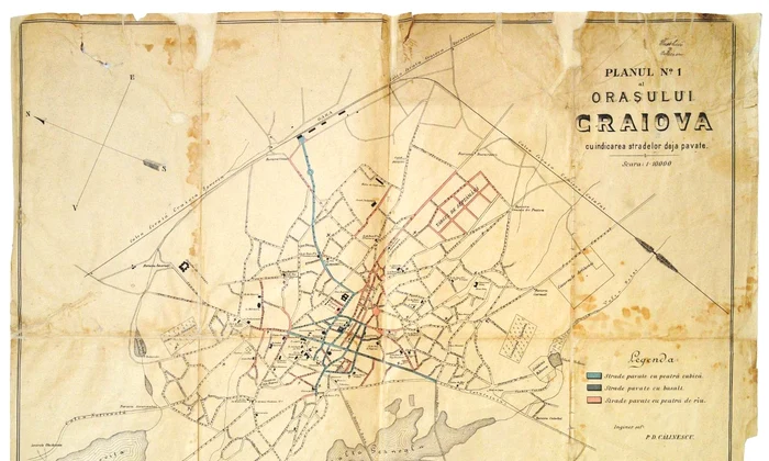 „Planul No 1 al Orașului Craiova cu indicarea stradelor deja pavate” (© Muzeul Olteniei Craiova)
