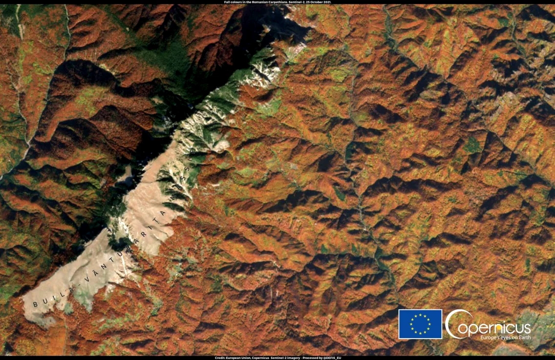 Parcul Buila - Vânturariţa suprins din satelit şi postat ca imaginea zilei de către Copernicus EU Foto Copernicus EU