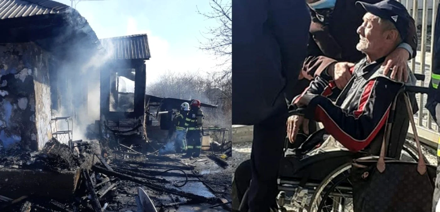 Bătrânul rămas văduv şi fără locuinţă a fost preluat de un centru social FOTO ISU Neamţ